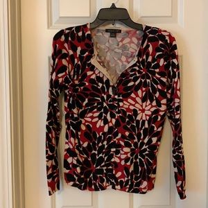 Black/red/cream cardi. Size S. August silk.